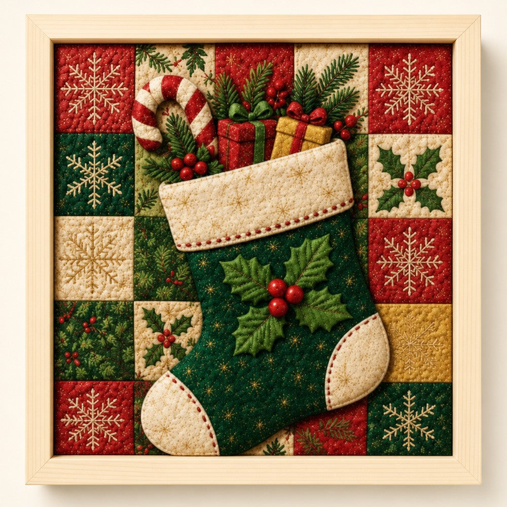 Christmas Stocking, Green Patchwork
